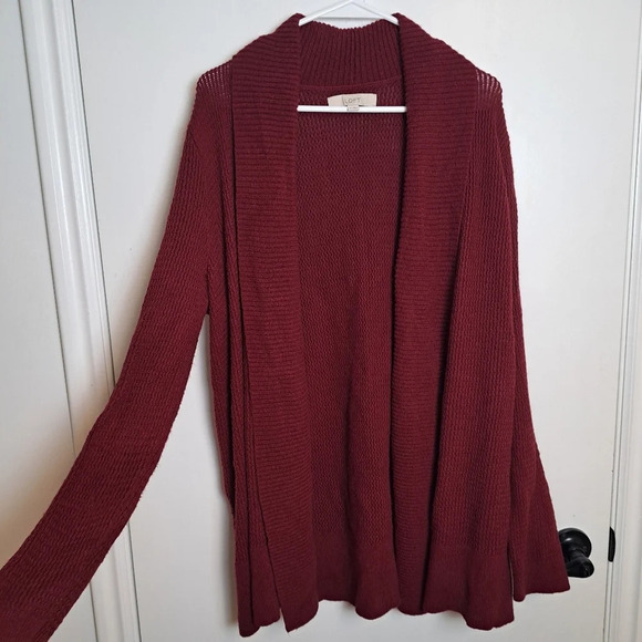 LOFT Sweaters - Ann Taylor Loft Burgundy Red Knit Camel Hair Cotton Cardigan Sweater Size XL